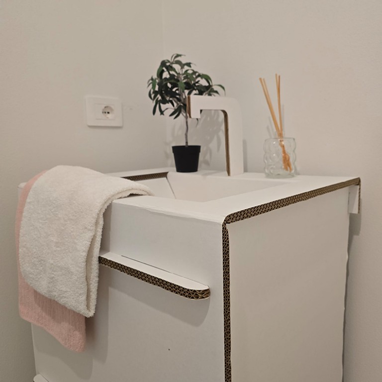 Lavandino bagno 60 in cartone 2 cassetti bianco
