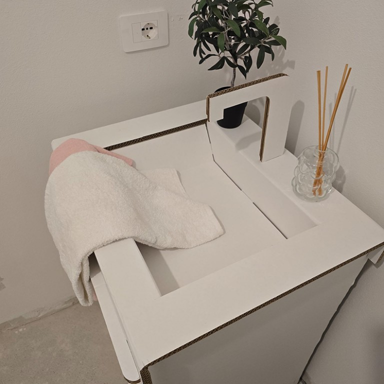 Lavandino bagno 60 in cartone 2 cassetti bianco