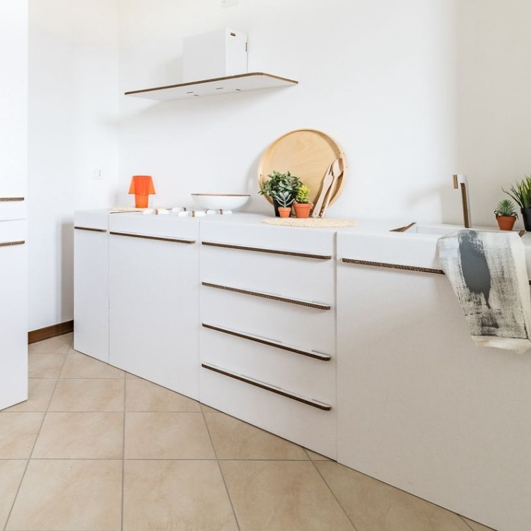 Base 60 cucina in cartone 4 maniglie bianco